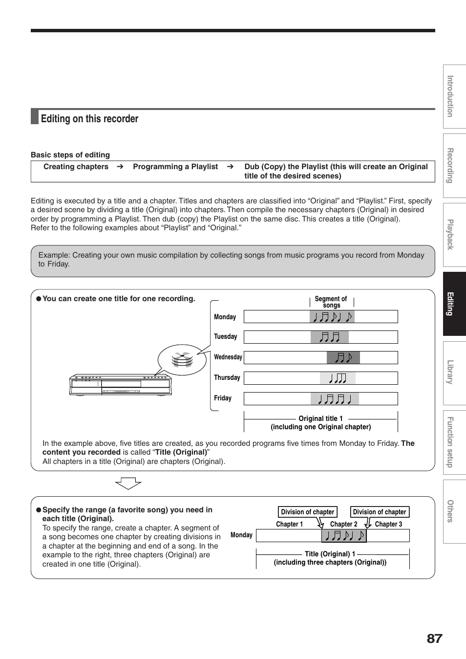 Editing on this recorder | Toshiba RD-XS32SU User Manual | Page 87 / 179