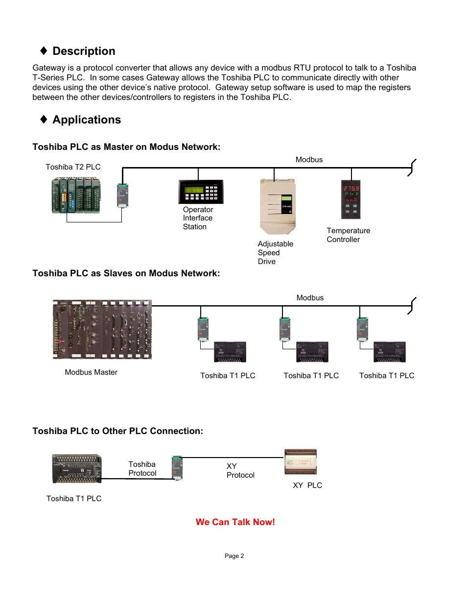 Description, Applications | Toshiba T1-40 PLC User Manual | Page 2 / 4
