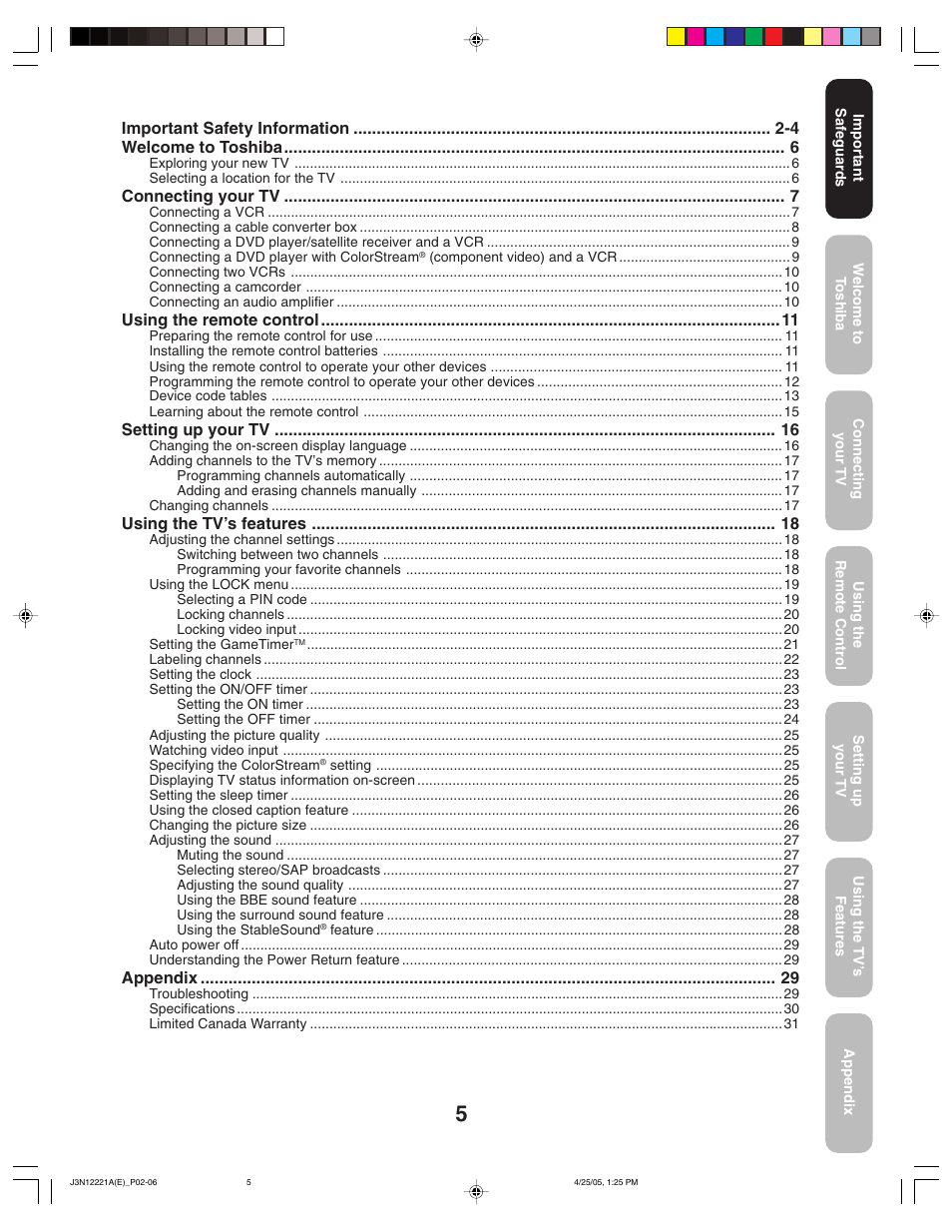 Toshiba 27AFX55 User Manual | Page 5 / 32