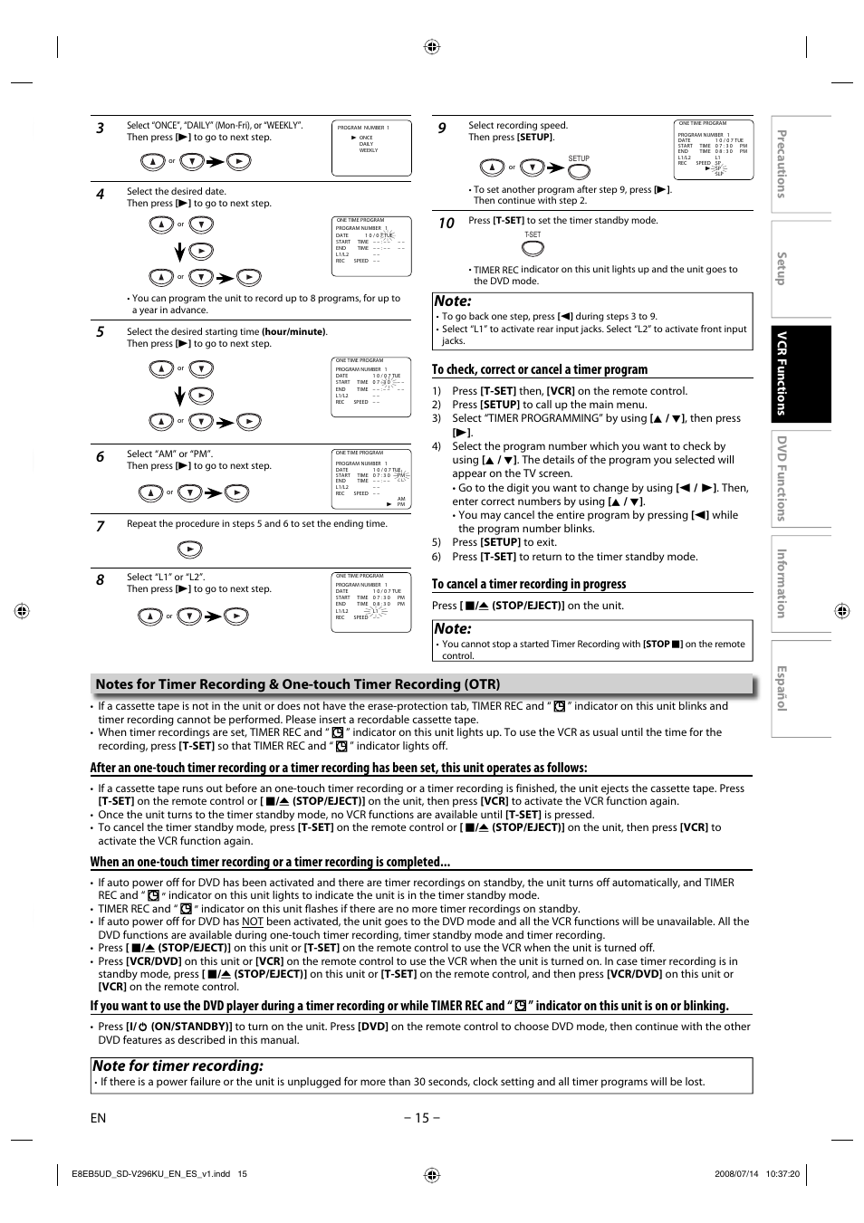 Toshiba DVD Video Player/Video Cassette Recorder SD-V296KU User Manual | Page 15 / 36