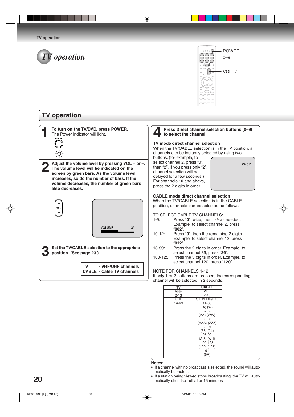 Tv operation | Toshiba MD13Q41 User Manual | Page 20 / 52