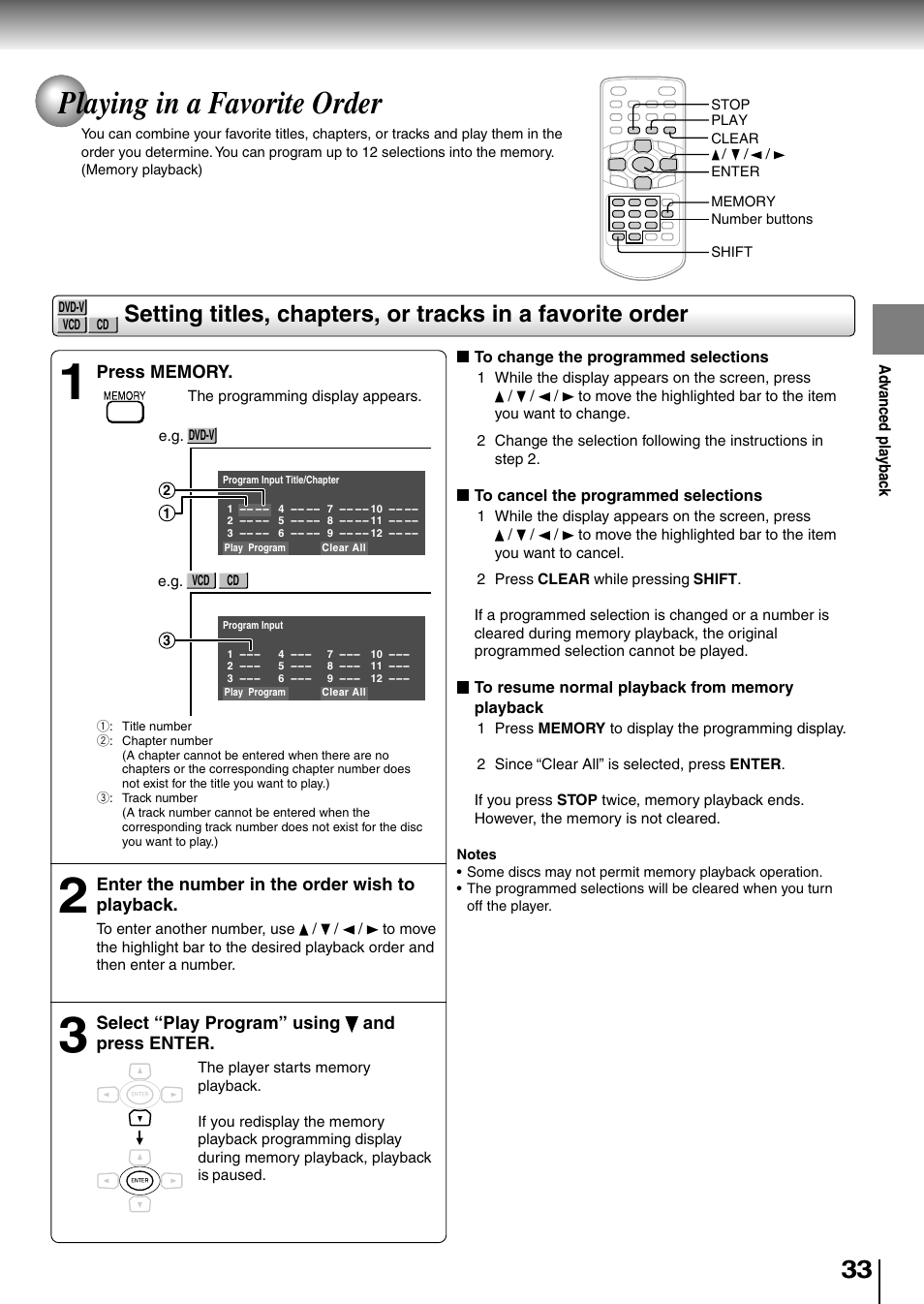 Playing in a favorite order | Toshiba SD-P1850SN User Manual | Page 33 / 72