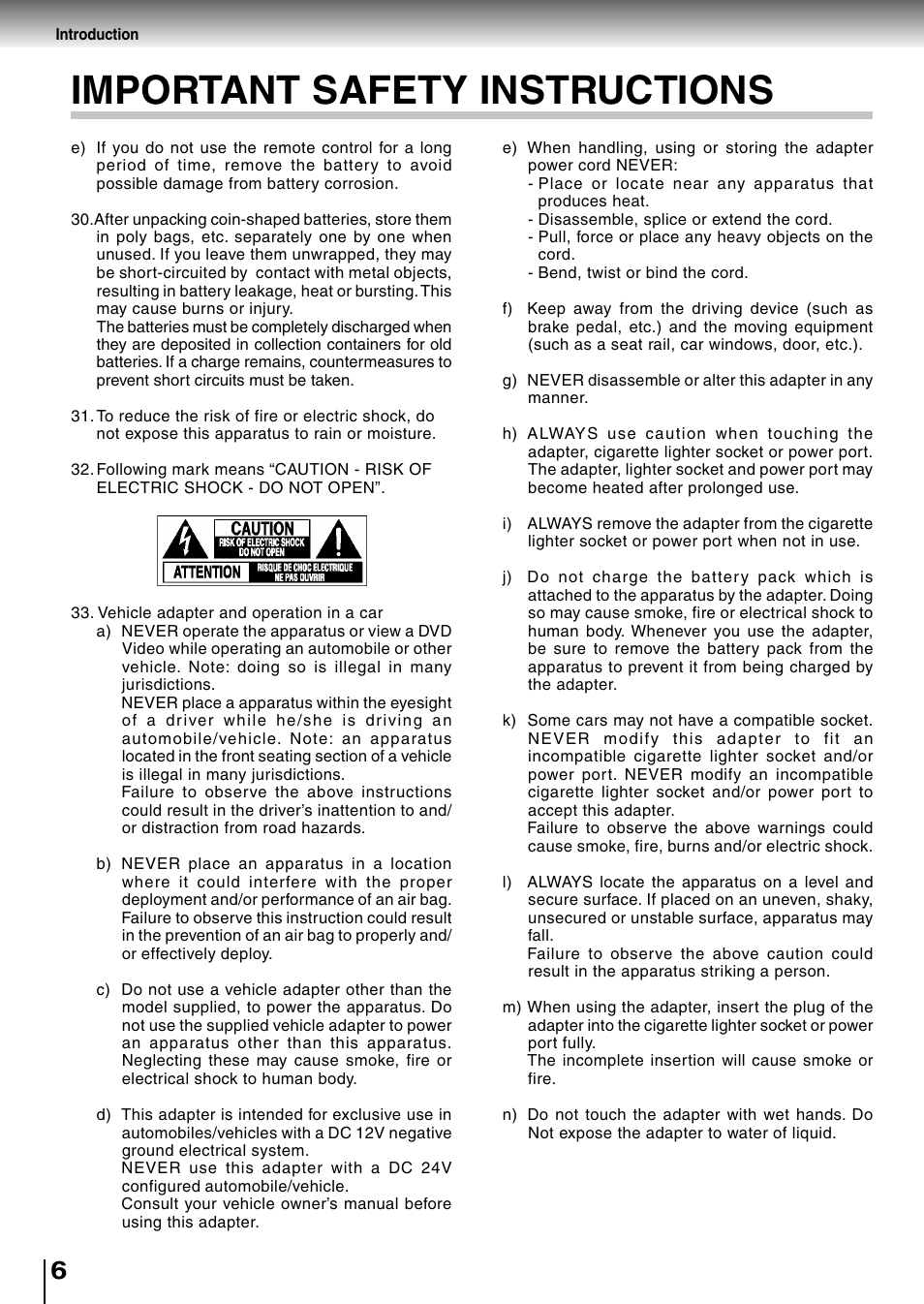 Important safety instructions | Toshiba SD-P1850SN User Manual | Page 6 / 72