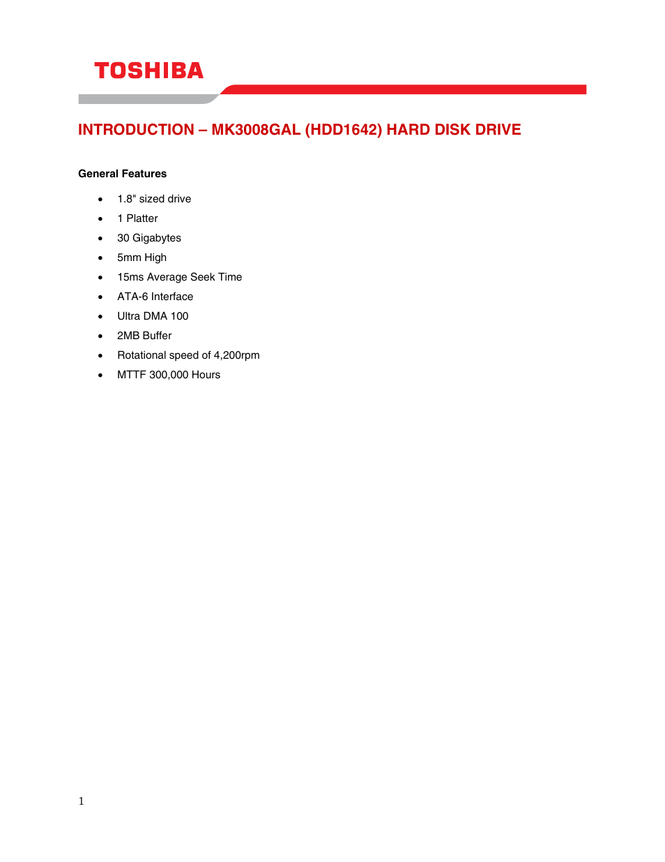Introduction – mk3008gal (hdd1642) hard disk drive | Toshiba Tohsiba 1.8-Inch Hard Disk Drive MK3008GAL (HDD1642) User Manual | Page 3 / 9