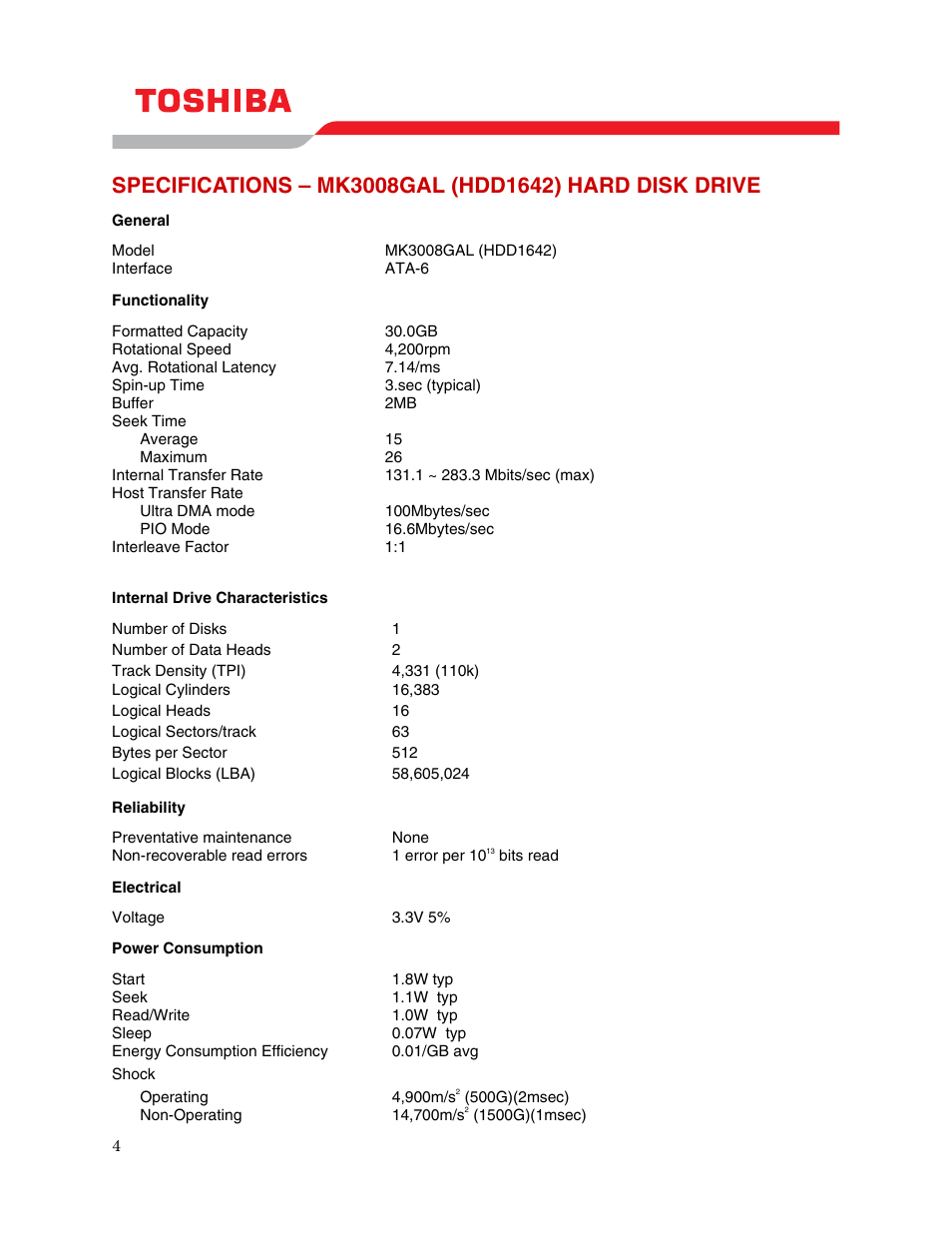 Toshiba Tohsiba 1.8-Inch Hard Disk Drive MK3008GAL (HDD1642) User Manual | Page 6 / 9