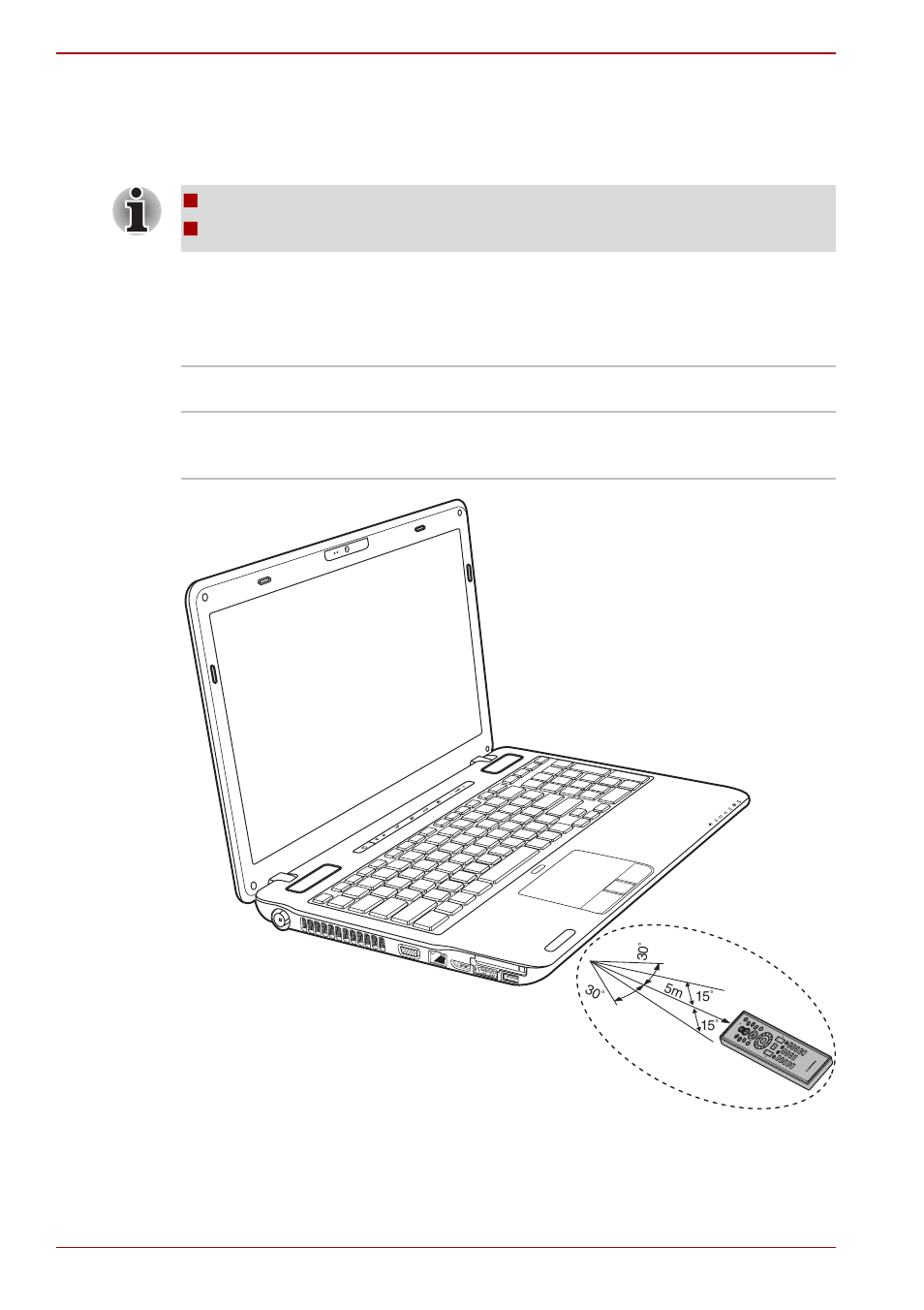 Using the remote controller, Using the remote controller -22, Operational range of the remote controller | Toshiba SATELLITE A660D User Manual | Page 58 / 234