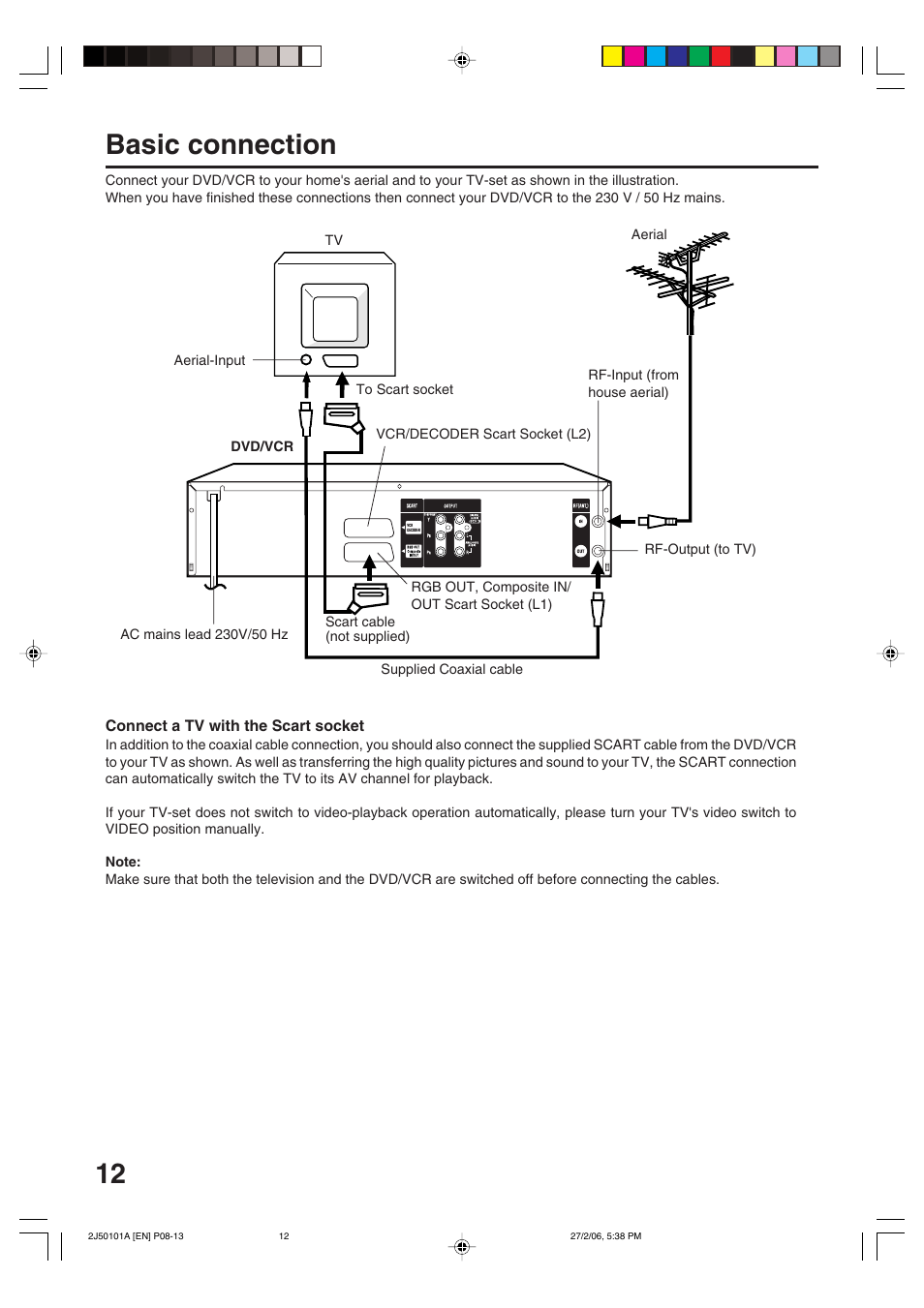 12 basic connection | Toshiba SD-37VBSB User Manual | Page 12 / 60