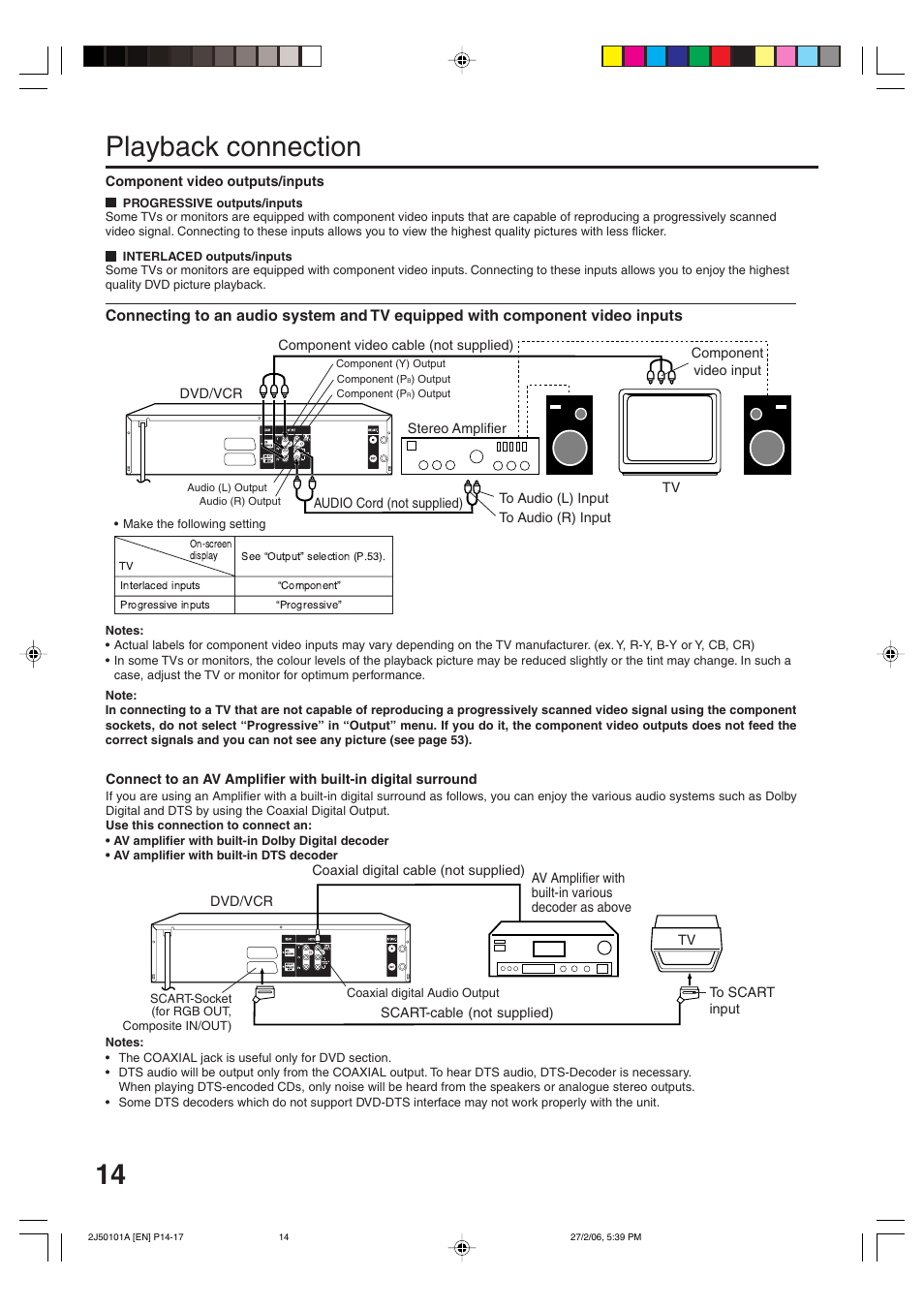 Playback connection | Toshiba SD-37VBSB User Manual | Page 14 / 60