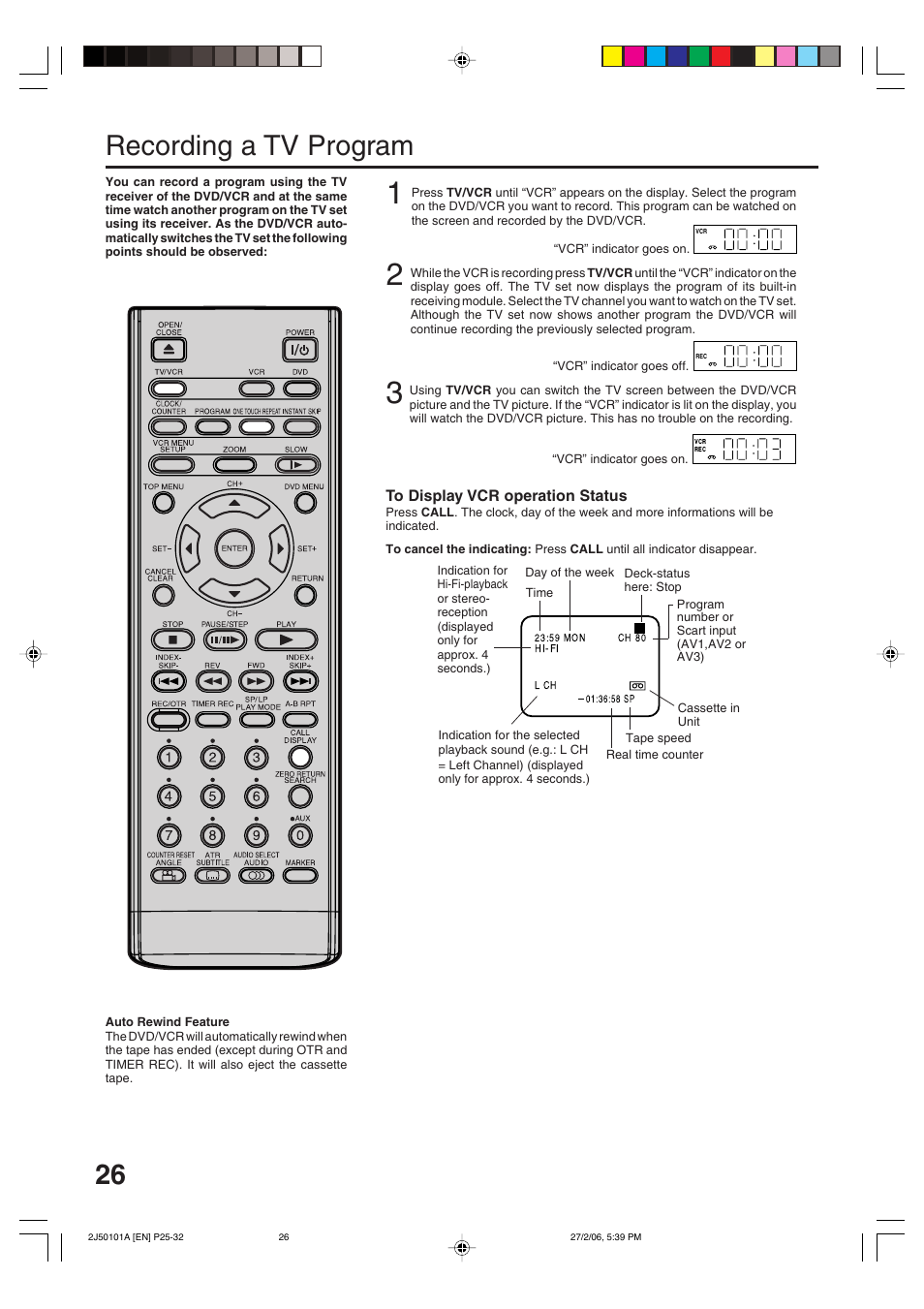 Recording a tv program | Toshiba SD-37VBSB User Manual | Page 26 / 60