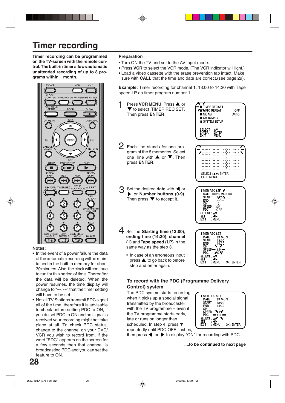 Timer recording | Toshiba SD-37VBSB User Manual | Page 28 / 60