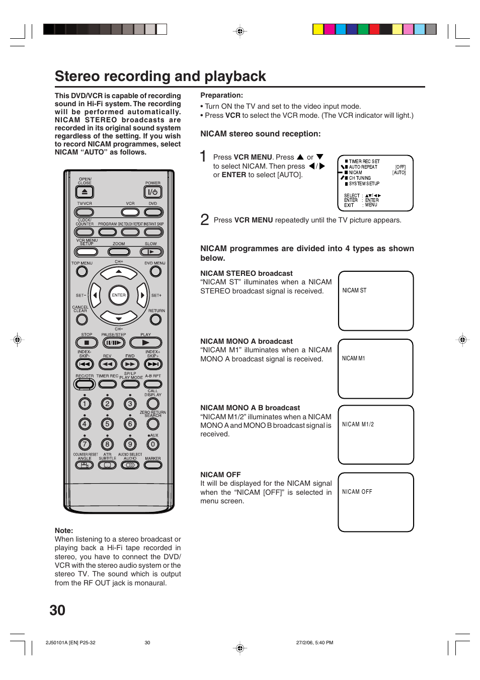 Stereo recording and playback | Toshiba SD-37VBSB User Manual | Page 30 / 60