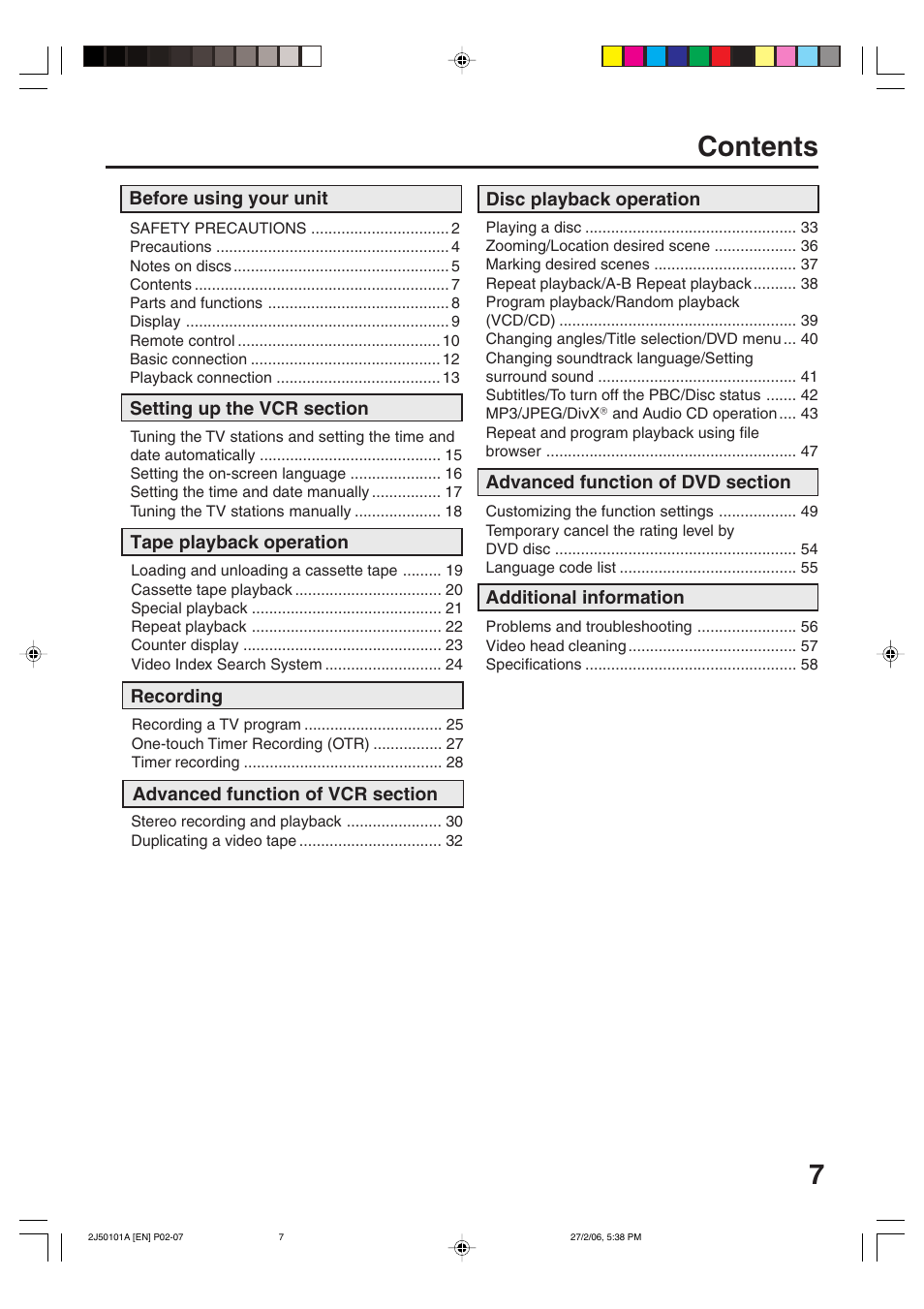 7contents | Toshiba SD-37VBSB User Manual | Page 7 / 60