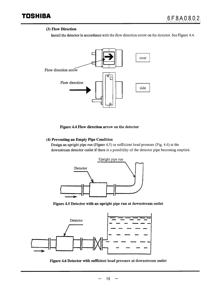 Toshiba, 6,f8a0,8,02, 3) flow direction | 4) preventing an empty pipe condition | Toshiba LF470 User Manual | Page 17 / 39