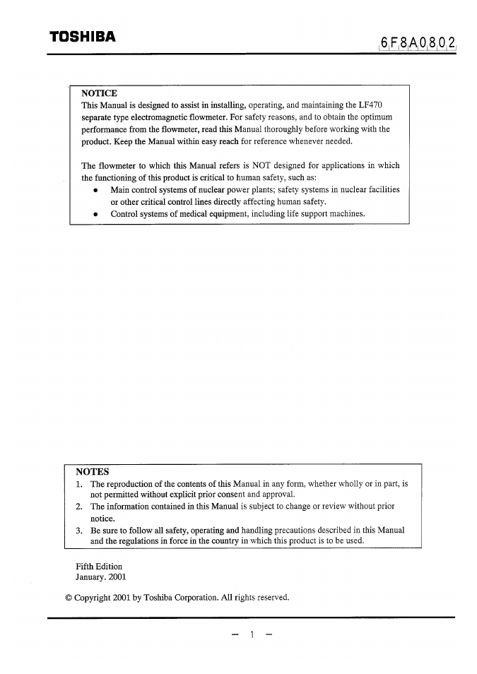 Notice, Notes, Toshiba | Toshiba LF470 User Manual | Page 2 / 39