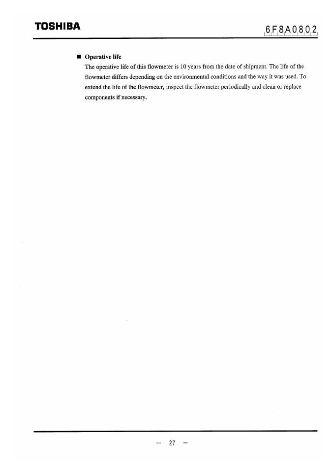 Operative life, Toshiba | Toshiba LF470 User Manual | Page 28 / 39
