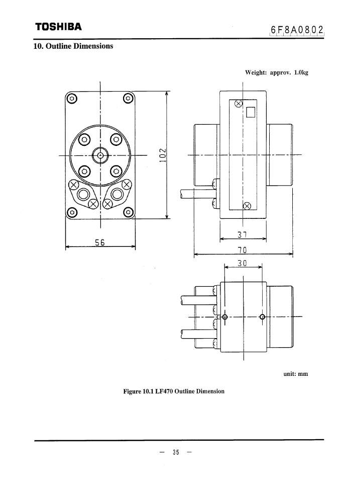 Outline dimensions, Toshiba | Toshiba LF470 User Manual | Page 36 / 39