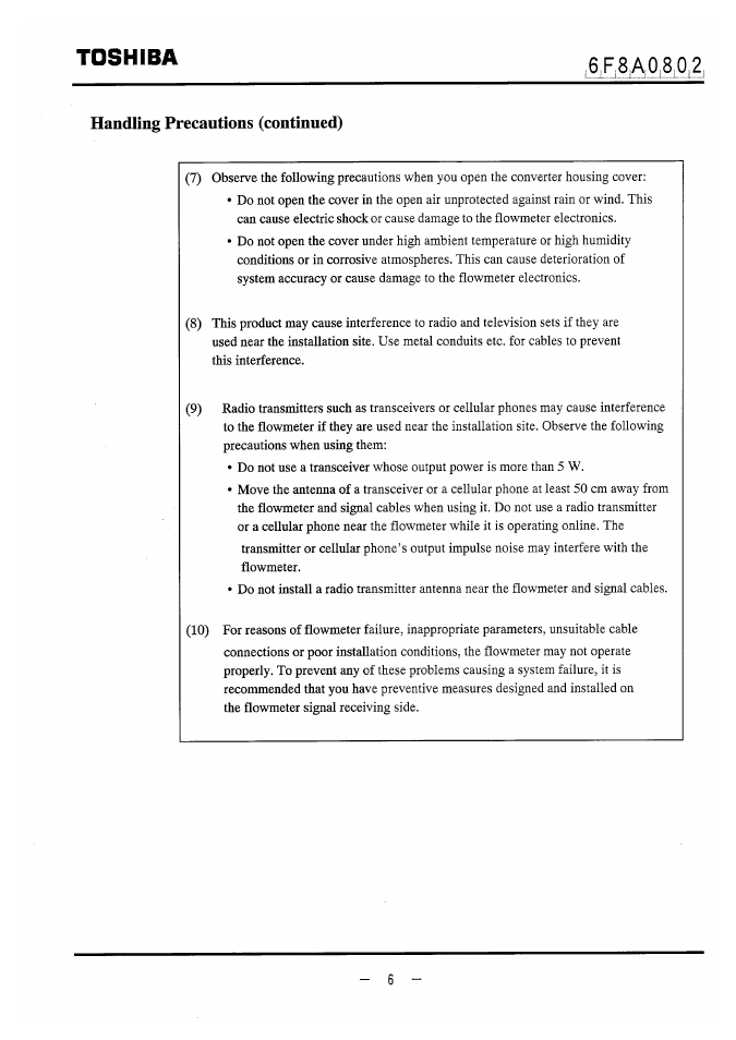 Toshiba, Handling precautions (continued) | Toshiba LF470 User Manual | Page 7 / 39
