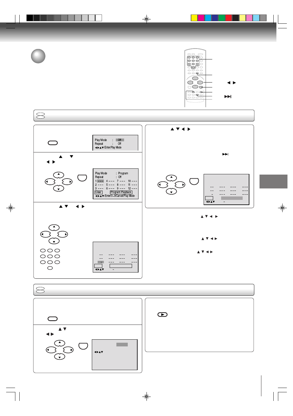 Program playback/random playback, Program playback, Random playback | Toshiba MD20FP1 User Manual | Page 33 / 52
