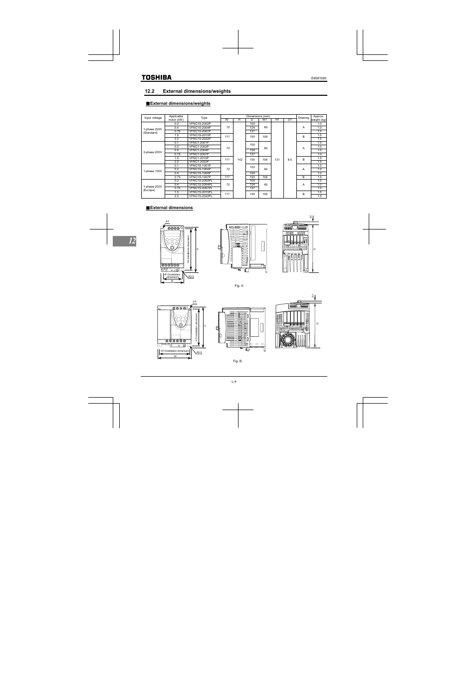 2 external dimensions/weights | Toshiba VF-nC1 User Manual | Page 128 / 143