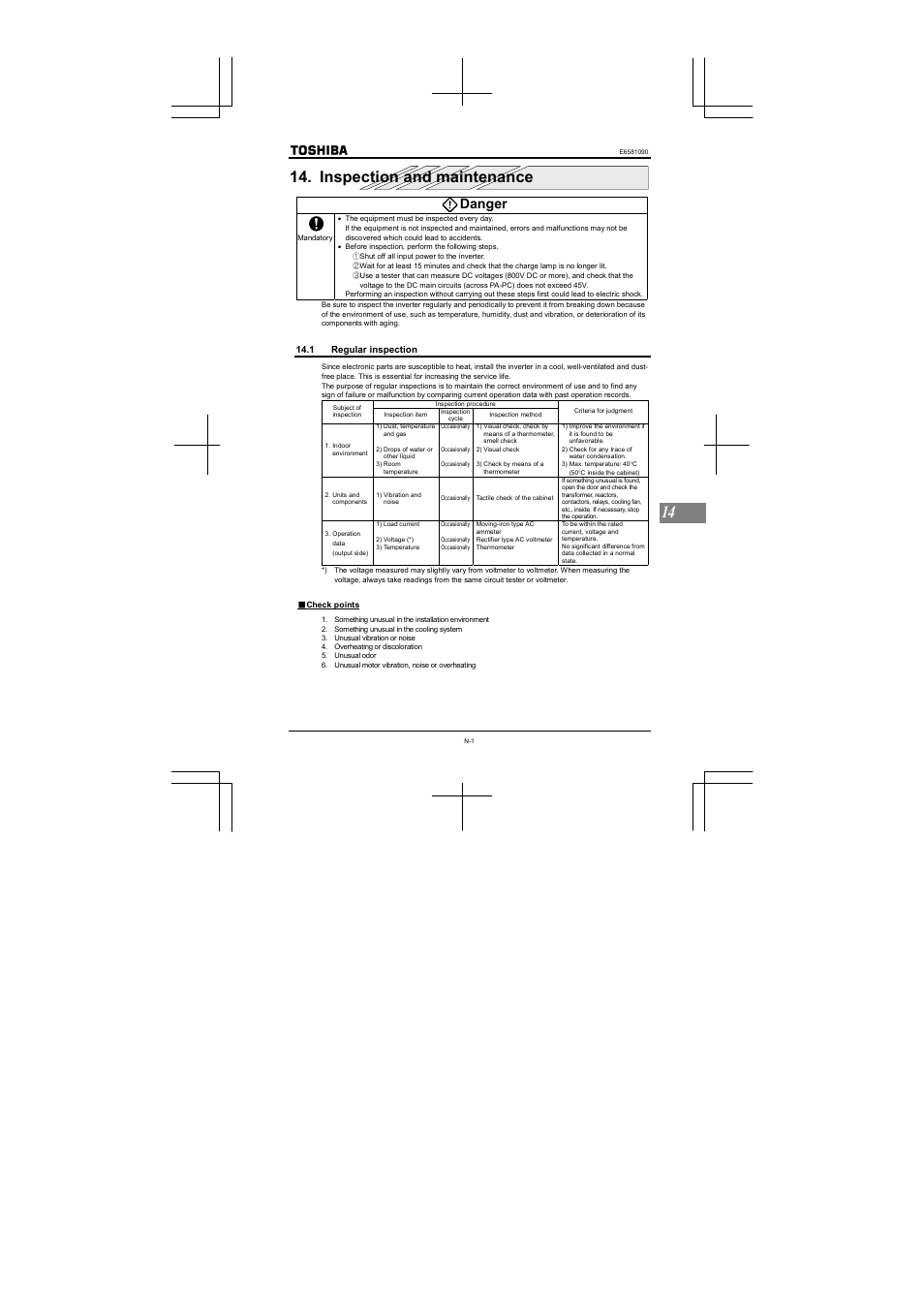 Inspection and maintenance, Danger | Toshiba VF-nC1 User Manual | Page 137 / 143