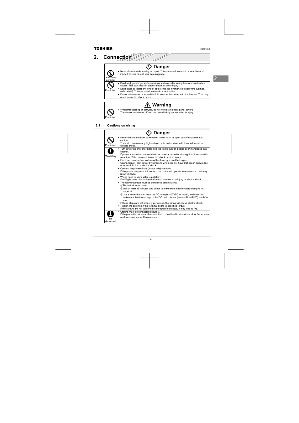 Connection, Danger, Warning | Toshiba VF-nC1 User Manual | Page 27 / 143