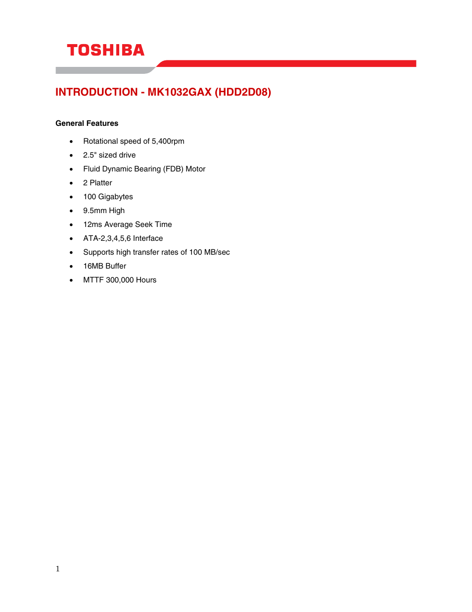 Toshiba MK1032GAX User Manual | Page 3 / 11