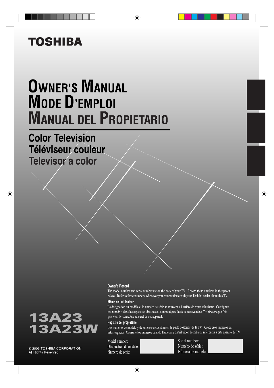 Toshiba 13A23W User Manual | 17 pages