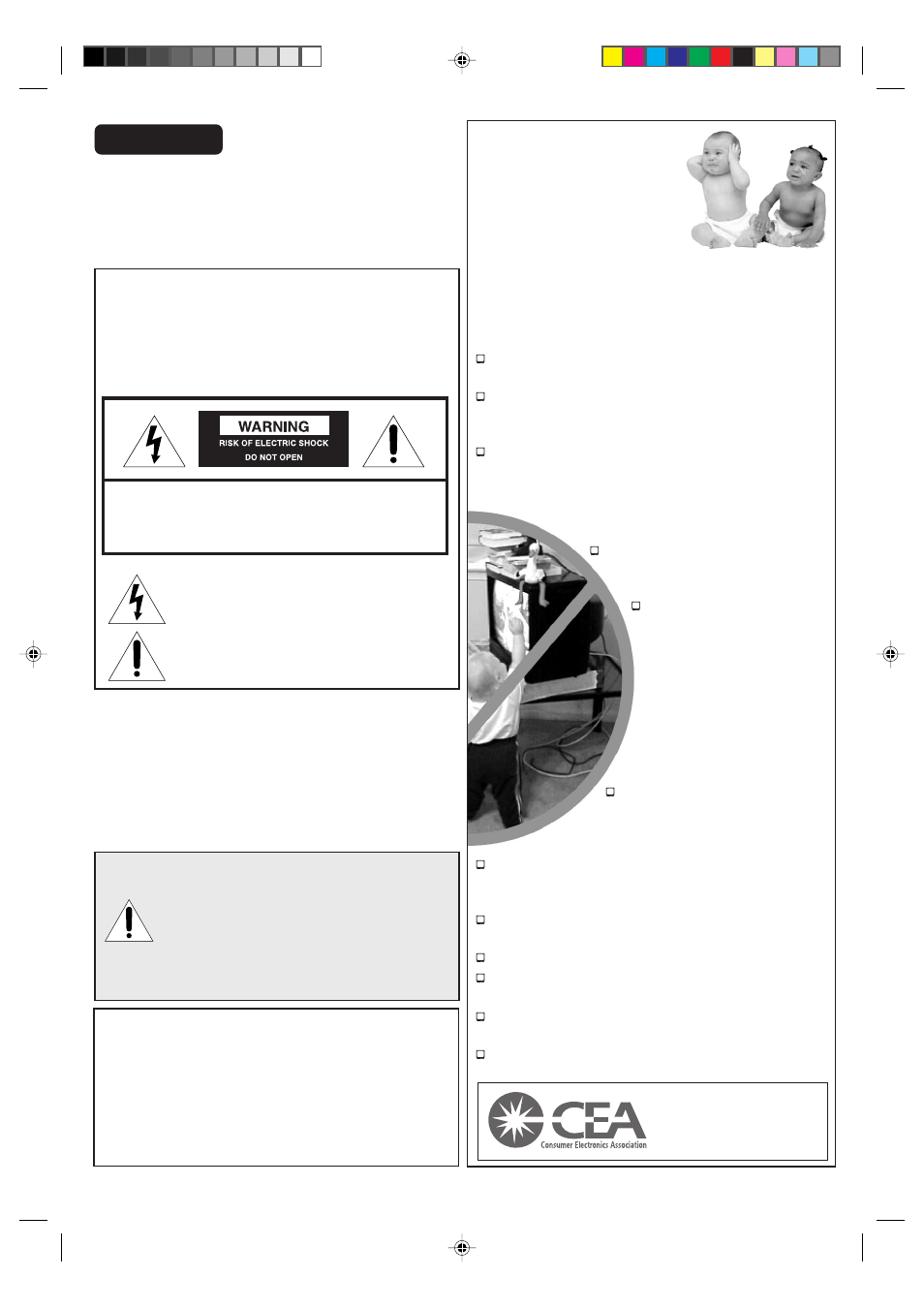 Child safety, The issue, Toshiba cares | Tune into safety, It makes a difference where your tv stands, Safety precautions, Dear customer, English | Toshiba 13A23W User Manual | Page 2 / 17