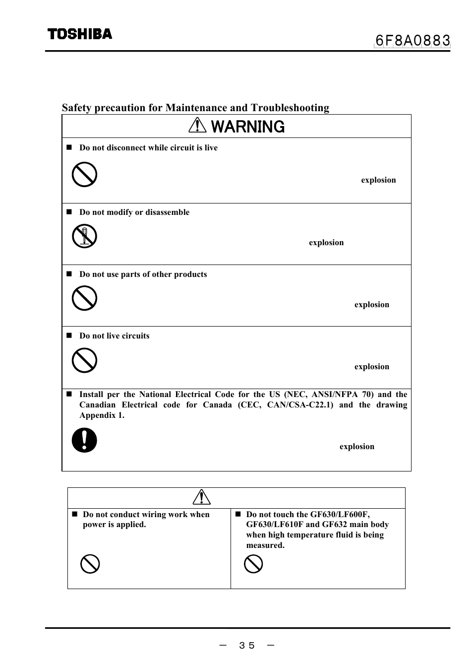 Maintenance and troubleshooting, Warning, Caution | Toshiba GF632 User Manual | Page 36 / 56