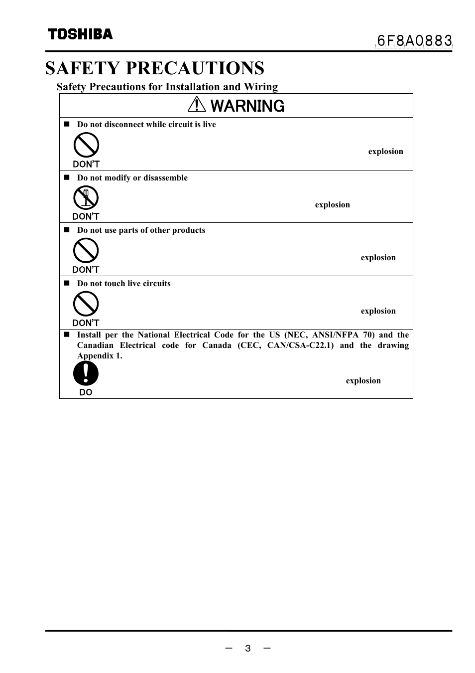 Safety precautions, Warning | Toshiba GF632 User Manual | Page 4 / 56