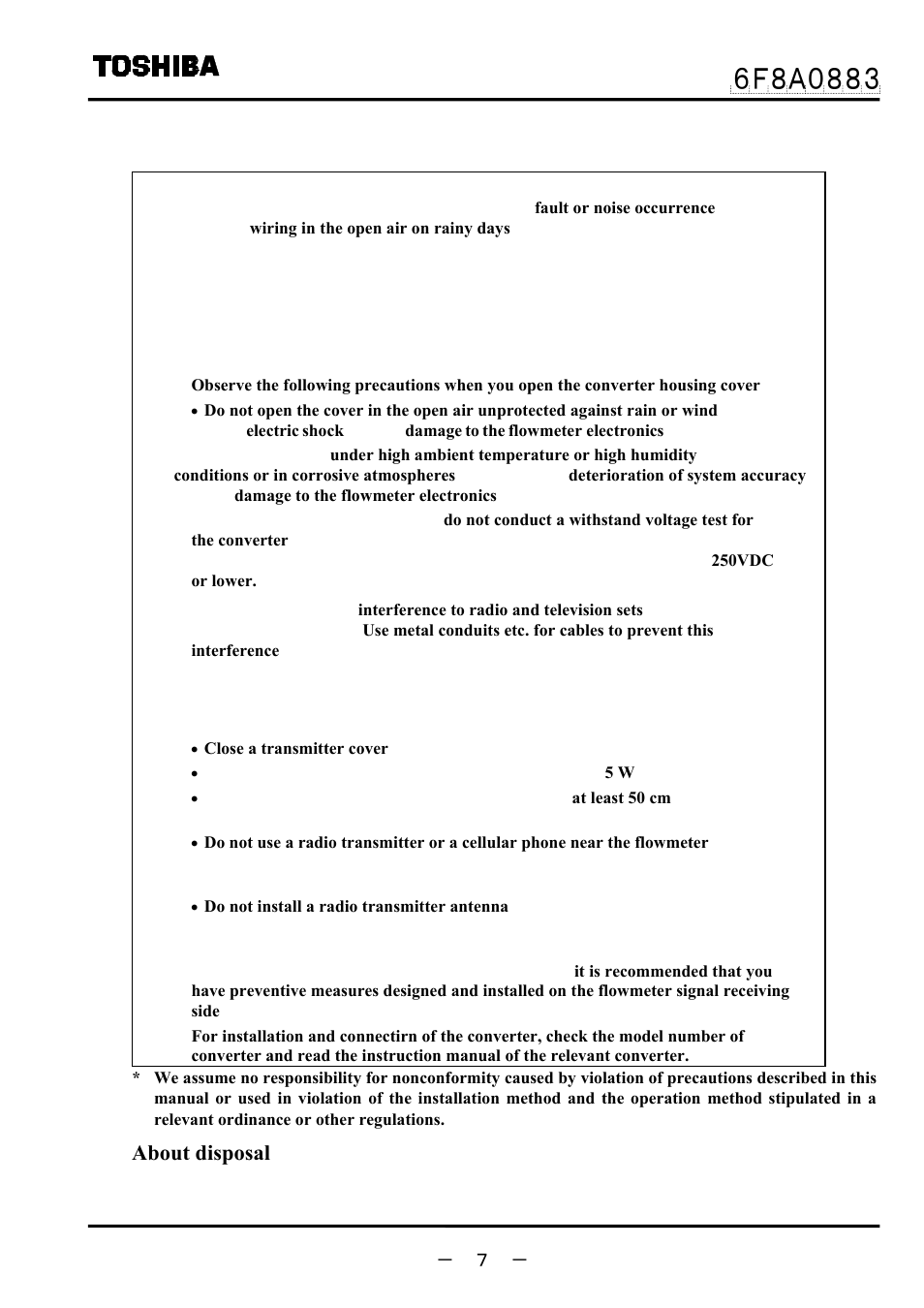 Handling precautions (continued), About disposal | Toshiba GF632 User Manual | Page 8 / 56