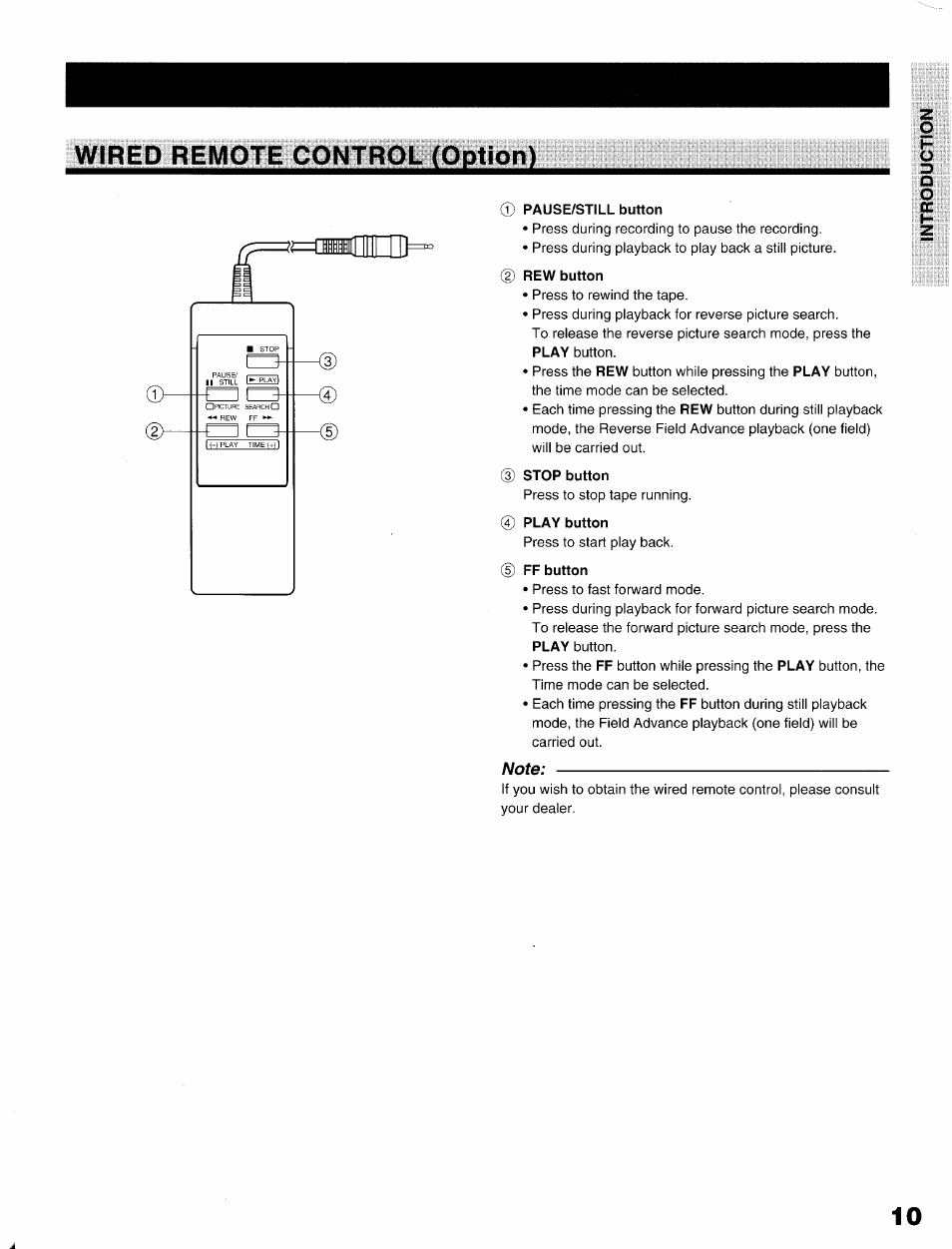 Wired remote control (option), Pause/still button | Toshiba KV-9096A User Manual | Page 11 / 52