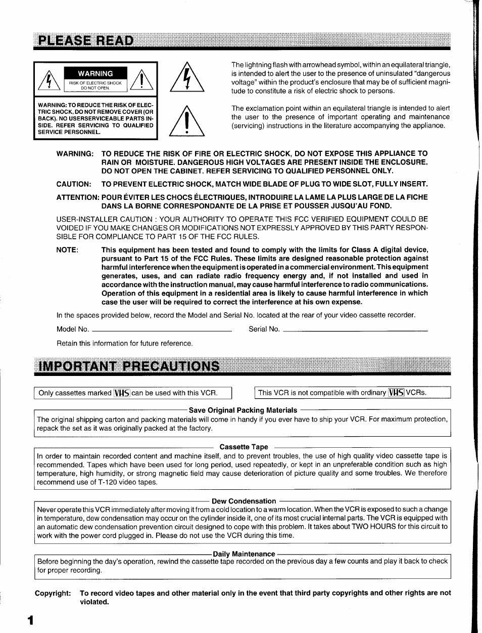 Please read f, Important precautions | Toshiba KV-9096A User Manual | Page 2 / 52