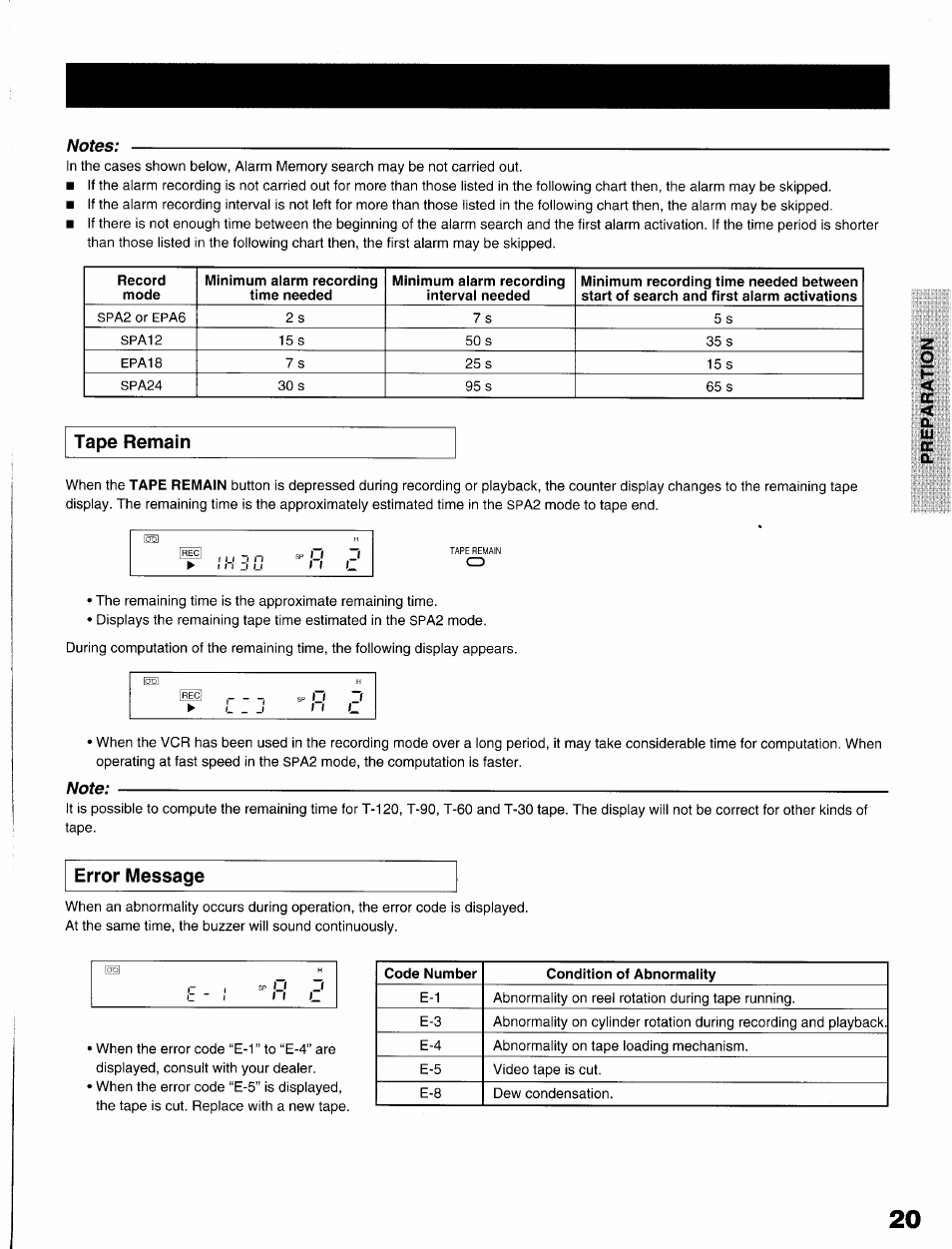 Tape remain, Error message | Toshiba KV-9096A User Manual | Page 21 / 52