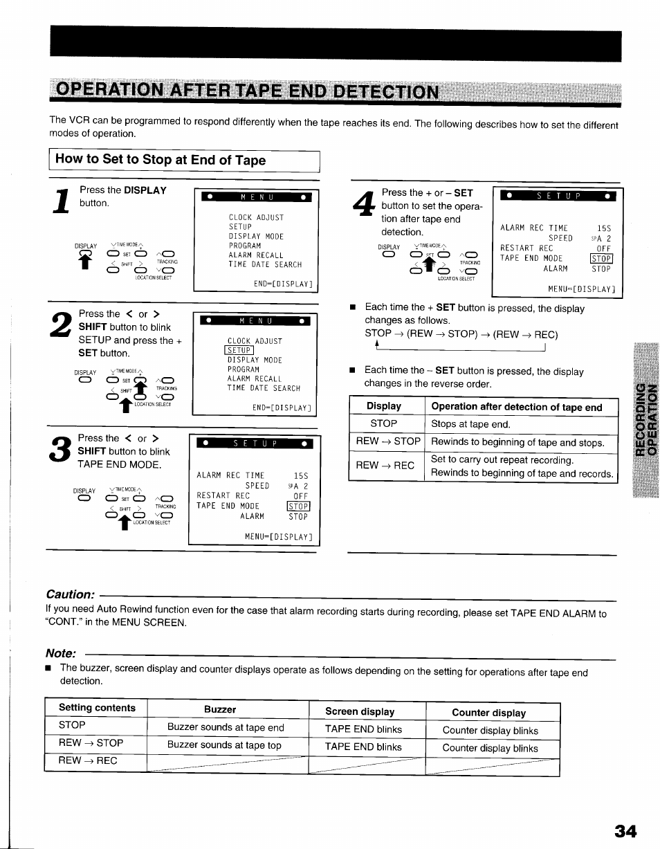 Operation after tape end detection, How to set to stop at end of tape, Oz zo 5f | Toshiba KV-9096A User Manual | Page 35 / 52