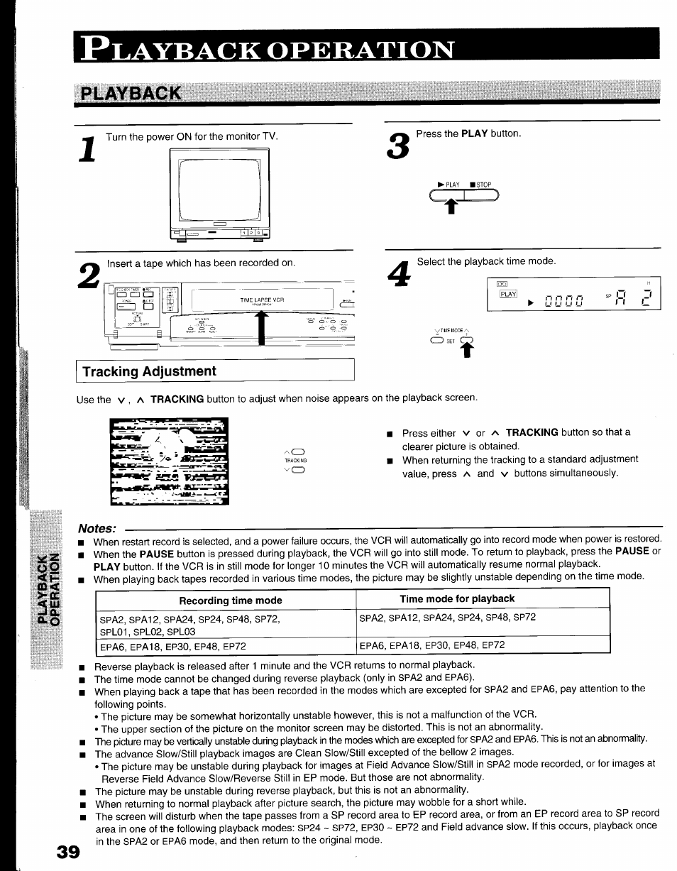 Playback operation, Playback, Tracking adjustment | Playback operation 9 - 4 3, Layback, Operation, Iu s | Toshiba KV-9096A User Manual | Page 40 / 52