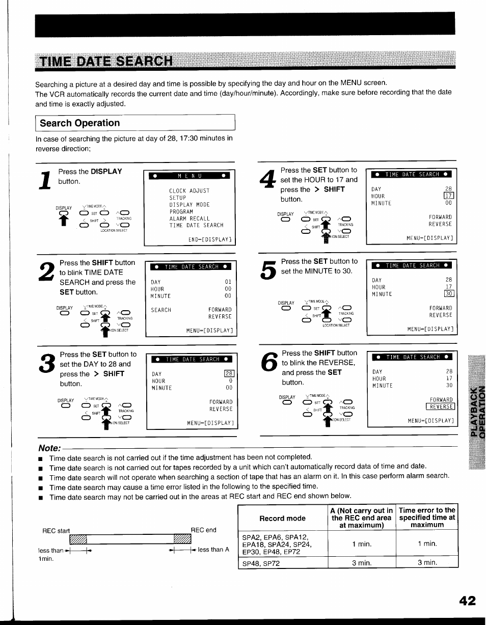 Time date search, Search operation | Toshiba KV-9096A User Manual | Page 43 / 52