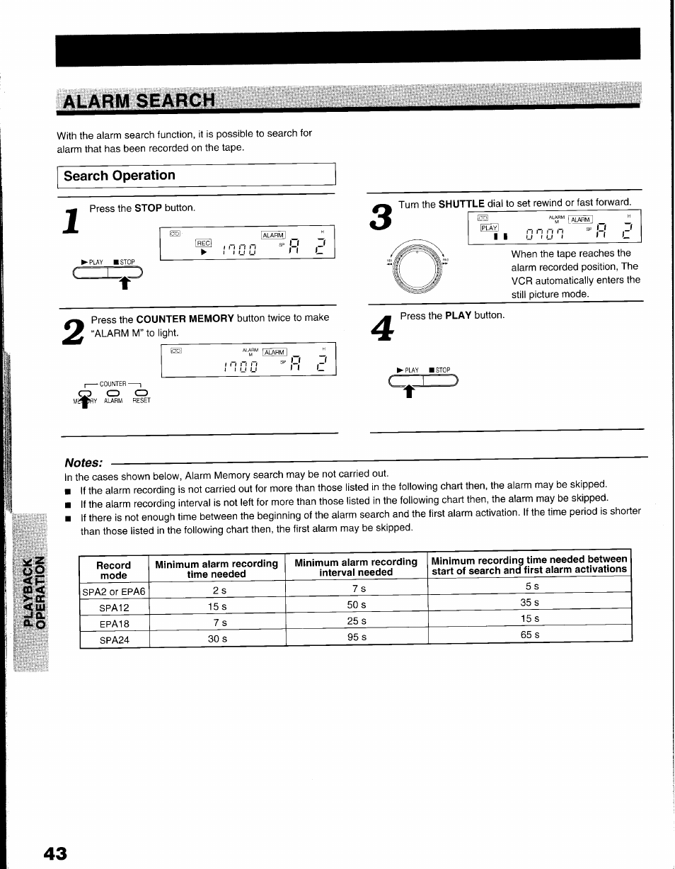 Alarm search, Search operation | Toshiba KV-9096A User Manual | Page 44 / 52