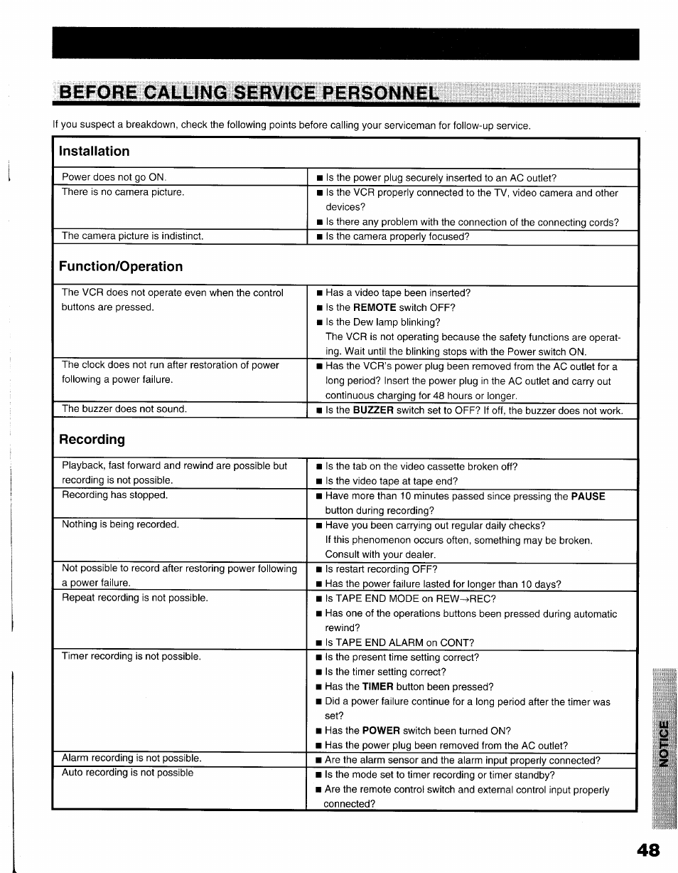 Before calling service personnel | Toshiba KV-9096A User Manual | Page 49 / 52