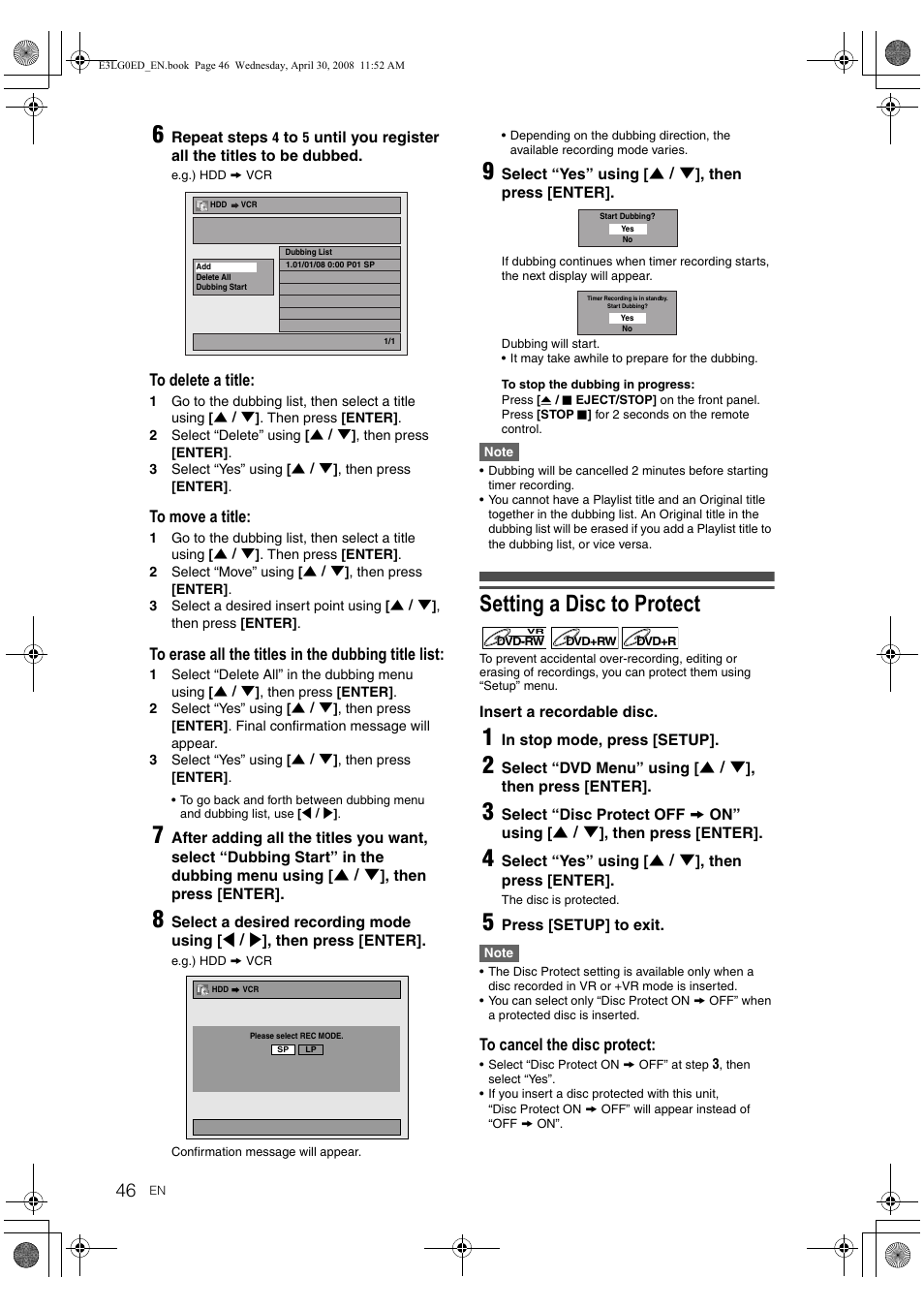 Setting a disc to protect | Toshiba RD-XV48KE User Manual | Page 46 / 92