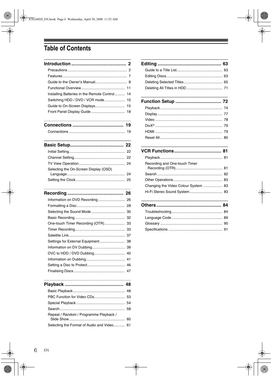 Toshiba RD-XV48KE User Manual | Page 6 / 92