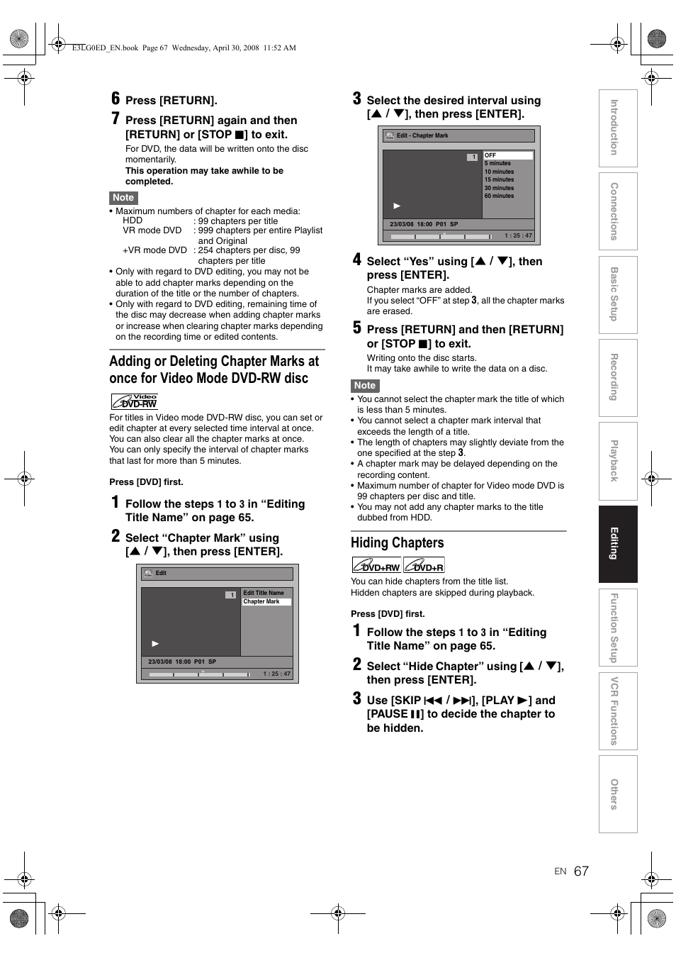 Hiding chapters | Toshiba RD-XV48KE User Manual | Page 67 / 92