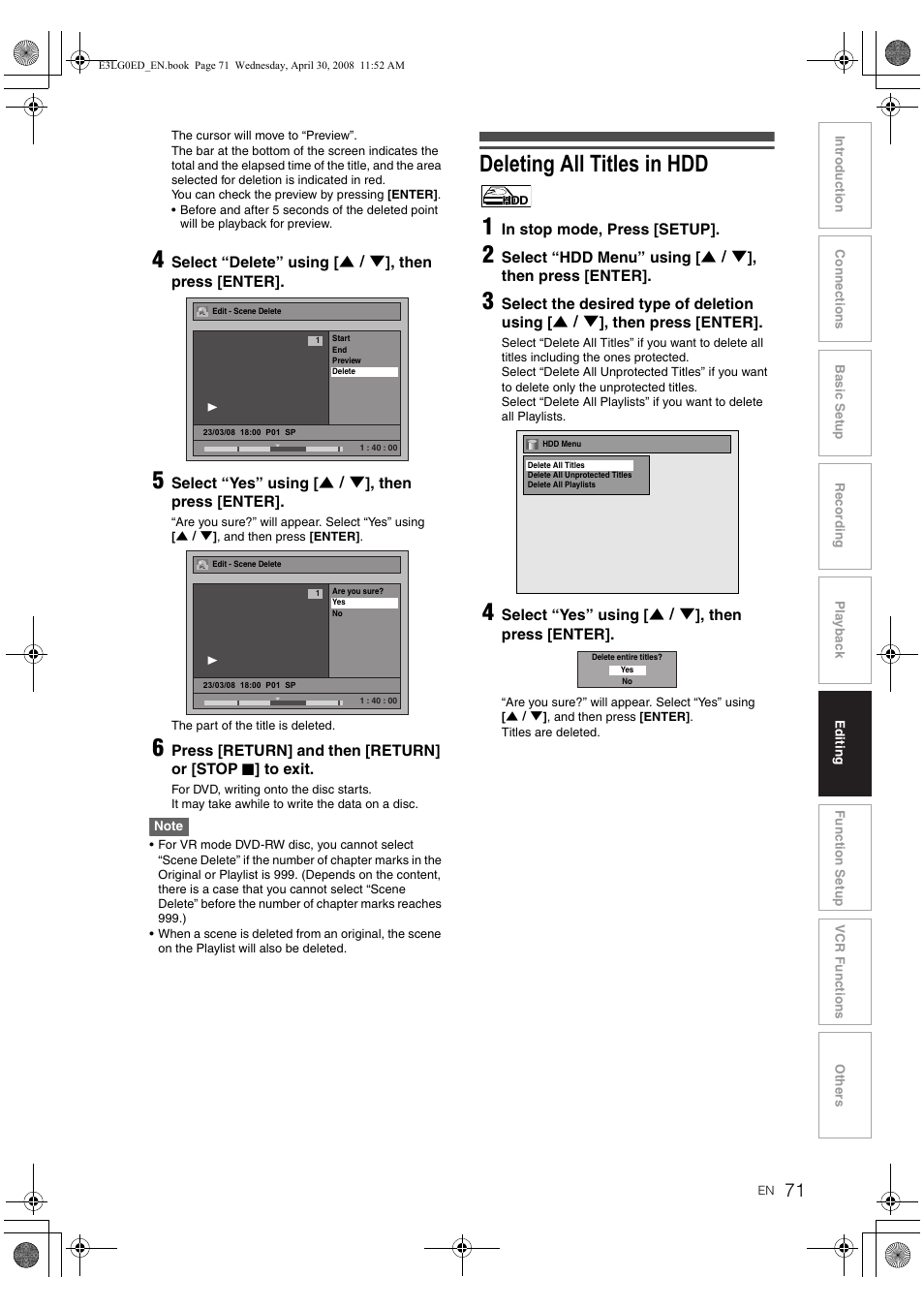 Deleting all titles in hdd 1 | Toshiba RD-XV48KE User Manual | Page 71 / 92
