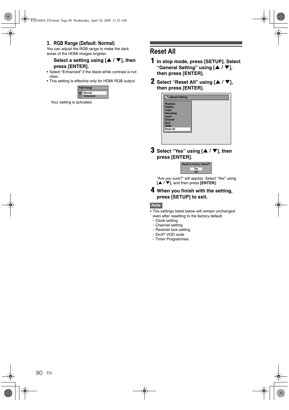 Reset all 1 | Toshiba RD-XV48KE User Manual | Page 80 / 92