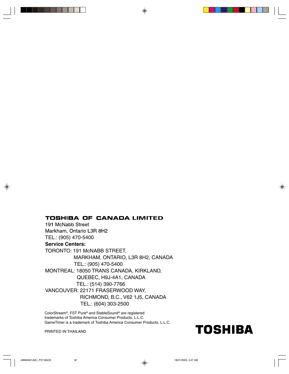 Toshiba 24AF45C User Manual | Page 32 / 32