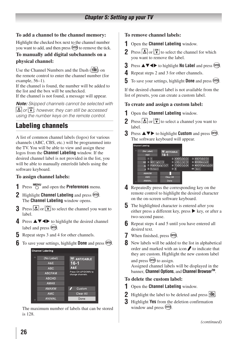 Labeling channels | Toshiba 32E20U User Manual | Page 26 / 62