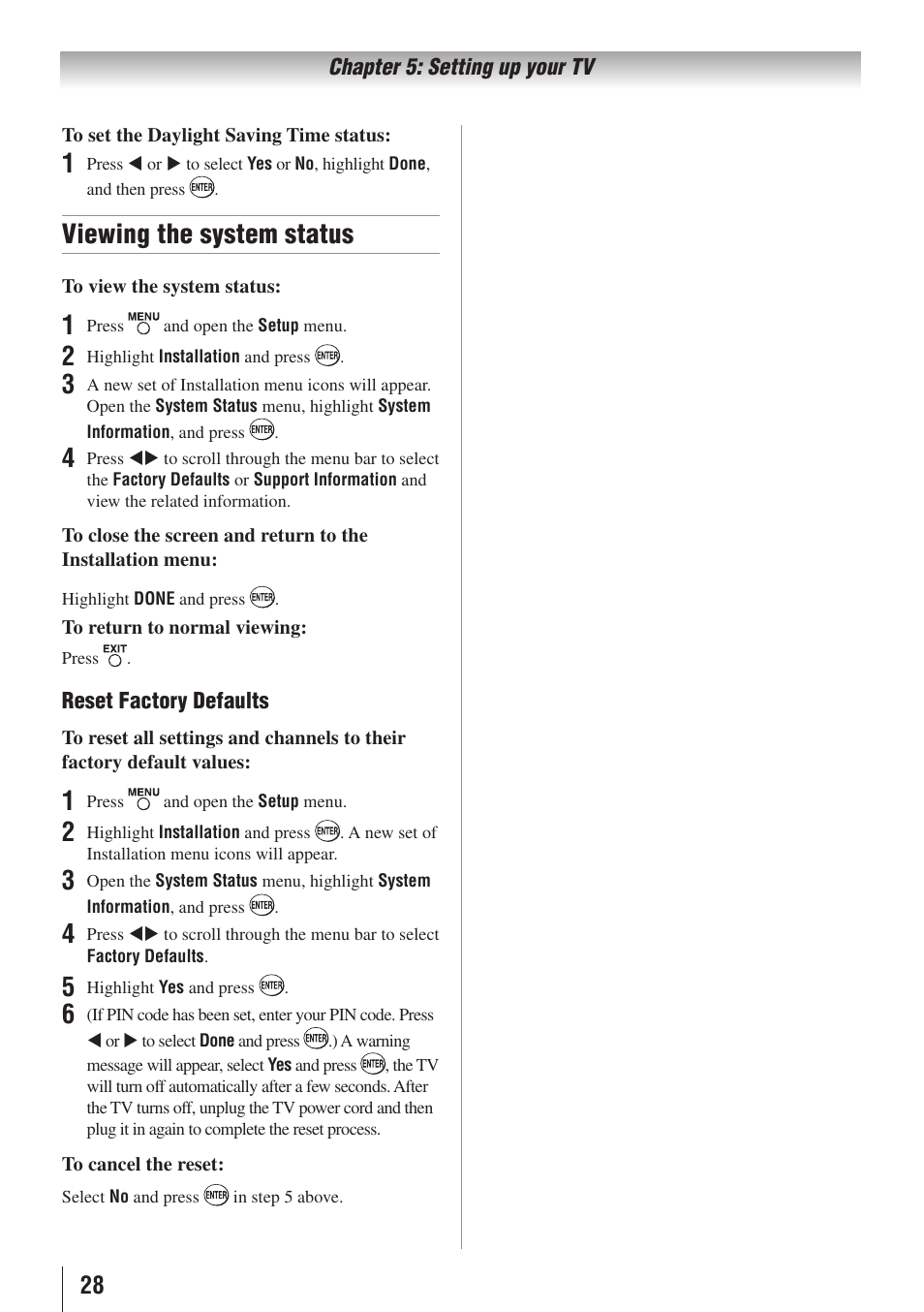 Viewing the system status | Toshiba 32E20U User Manual | Page 28 / 62