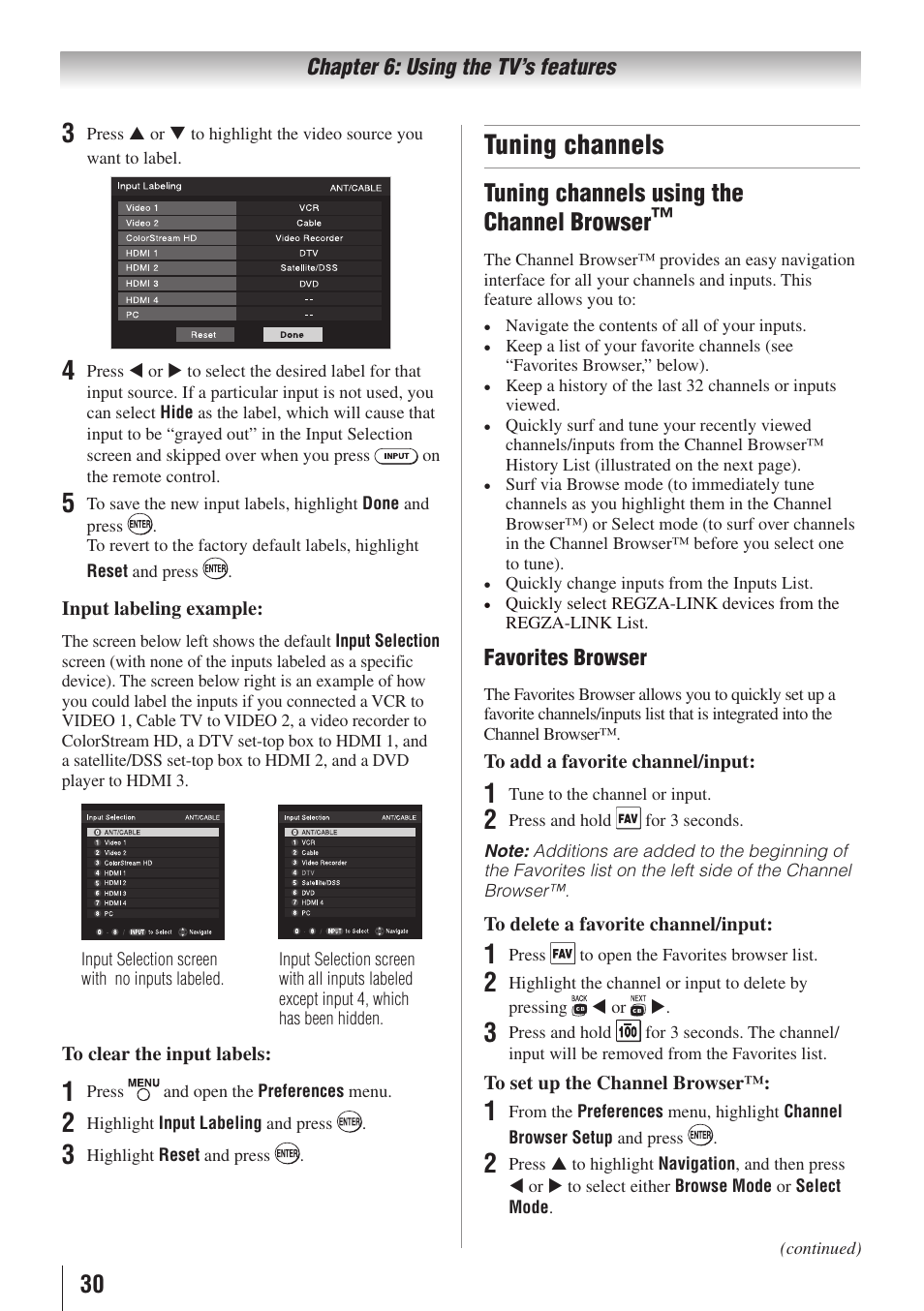 Tuning channels, Tuning channels using the channel browser | Toshiba 32E20U User Manual | Page 30 / 62