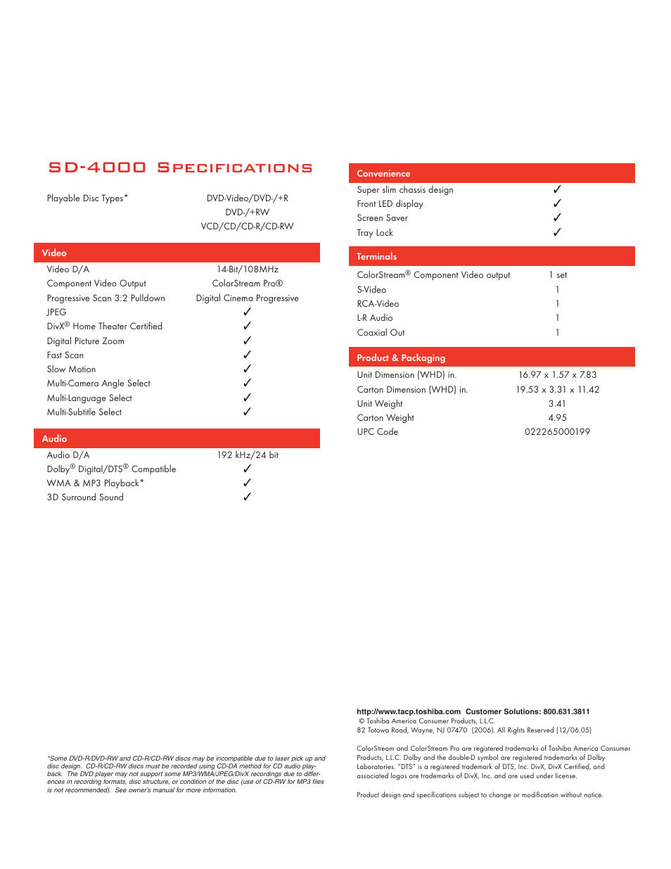 Sd-4000 specifications | Toshiba portege SD-4000 User Manual | Page 2 / 2