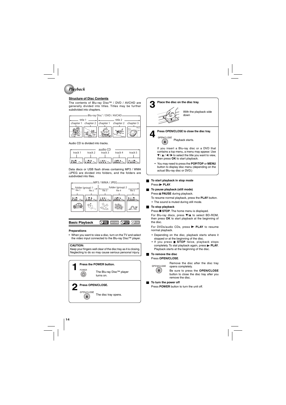 Playback | Toshiba Blu-Ray Disc/ Dvd Player BDX4150KU User Manual | Page 14 / 56